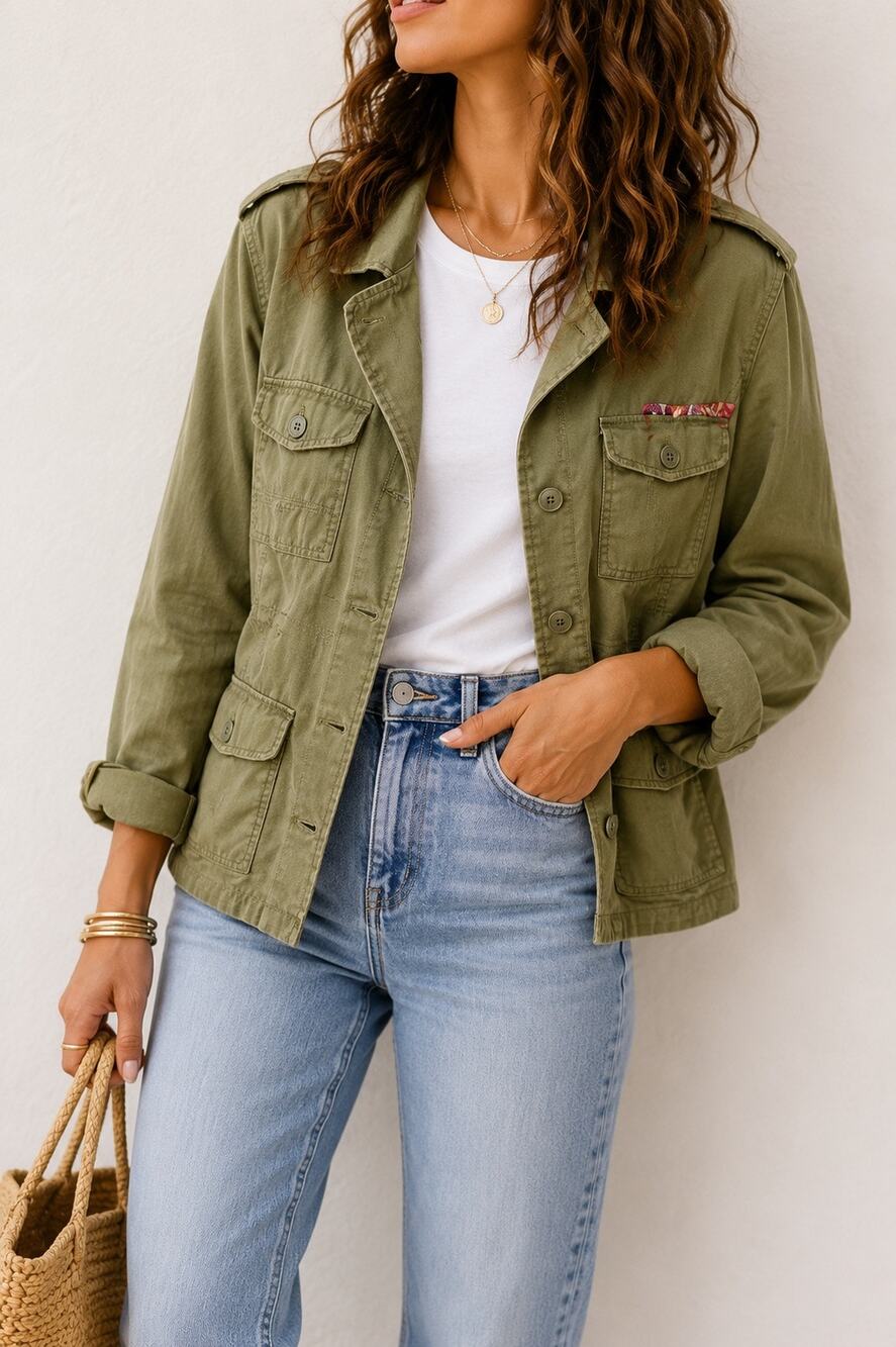 BILLABONG Off The Record Military Jacket Utility Cargo Army Green New | Large